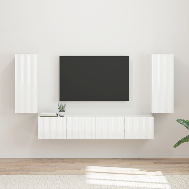 Tv vægskab sæt Vægmonteret 4 pcs Høj gloss hvid Konstrueret træ