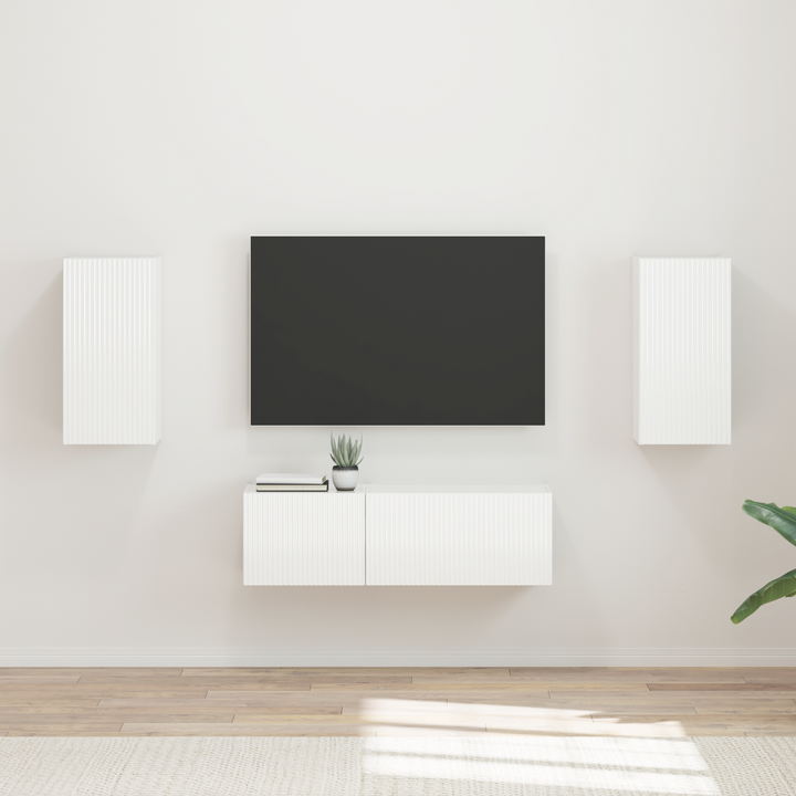 Tv vægskab sæt Vægmonteret 4 pcs Høj gloss hvid Konstrueret træ