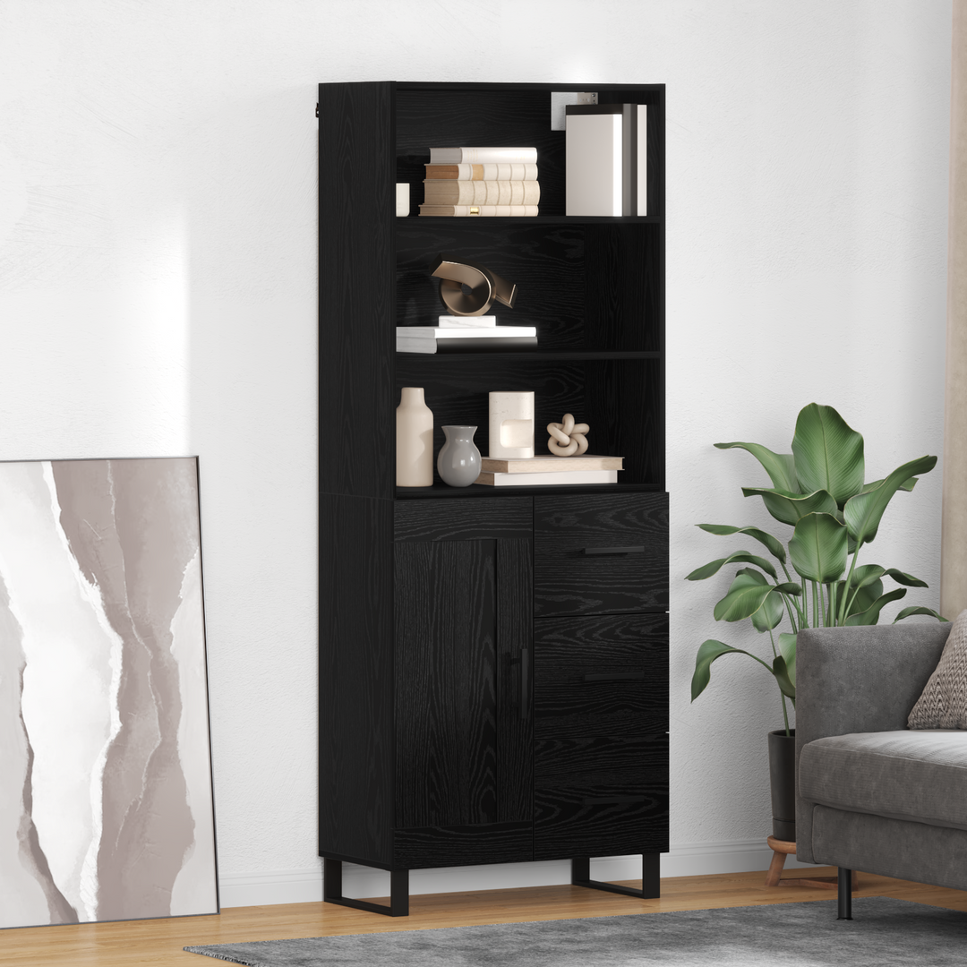 Highboard med skuffe 2 pcs Sort eg Konstrueret træ