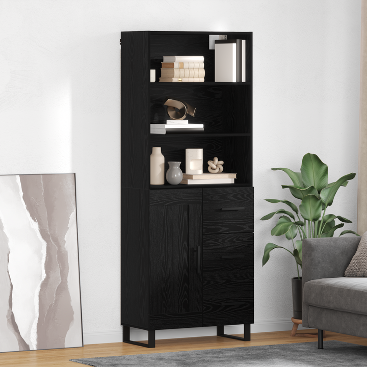 Highboard med skuffe 2 pcs Sort eg Konstrueret træ