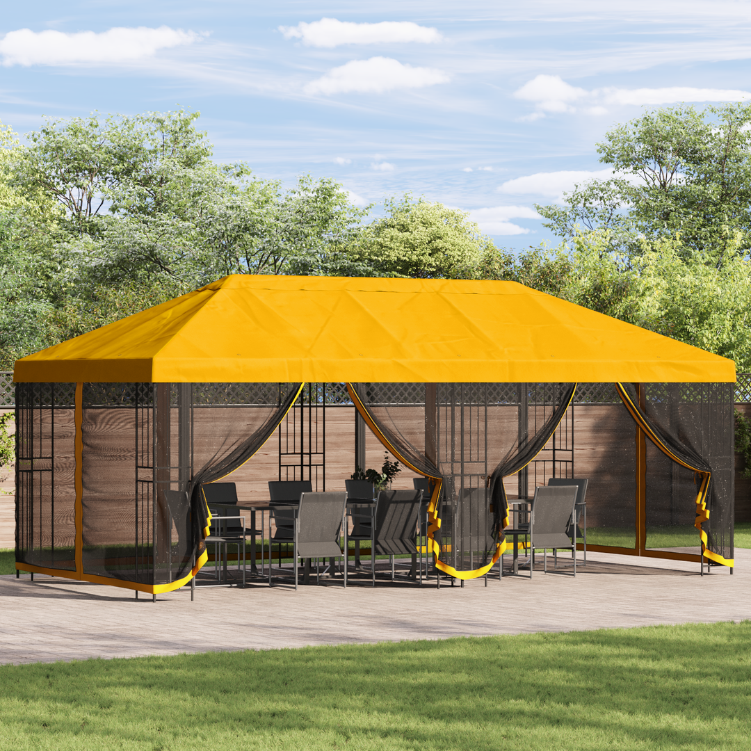 Pavillon med sidetapper 6 x 3 m Gul Polyester og Stål 190