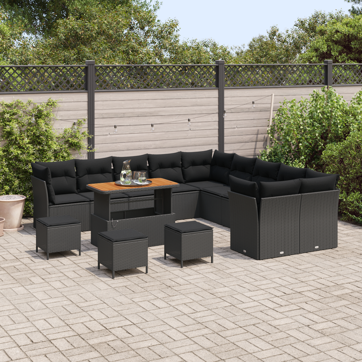 Havesofa Sæt med pude 14 pcs Sort polyrattan