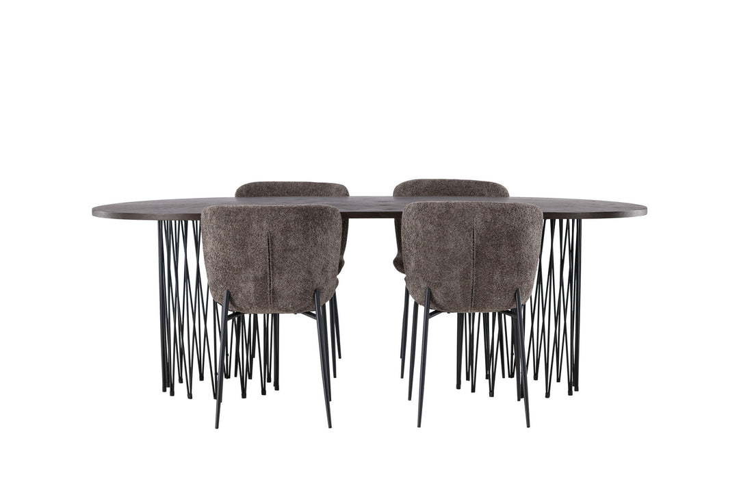 Venture Home Stone oval Dining Table - Black / Mocca Veneer +Modesto Dining Chair - Grey / Smoked Black Boucle _4