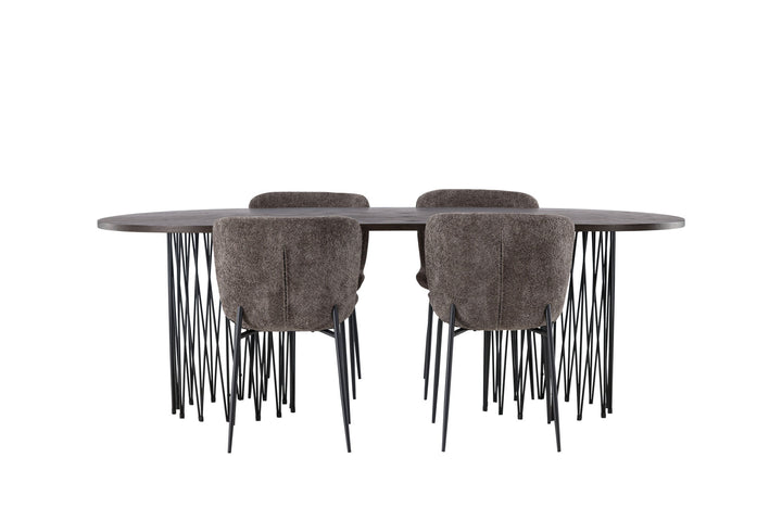 Venture Home Stone oval Dining Table - Black / Mocca Veneer +Modesto Dining Chair - Grey / Smoked Black Boucle _4