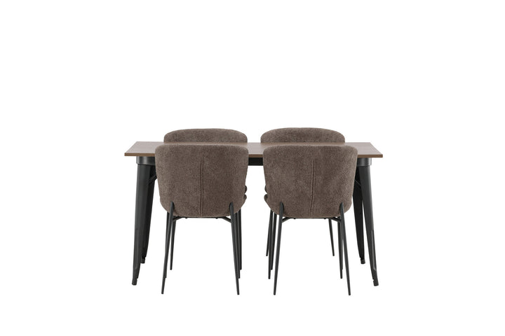 Venture Home Tempe Dining Table - Black / Walnut MDF +Modesto Dining Chair - Beige / Beige Boucle _4