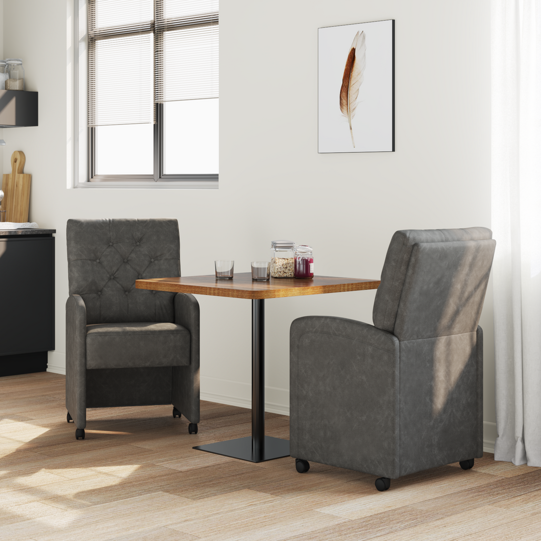 Spisebordsstole med hjul 2 pcs Sort 58 x 67 x 97 cm Kunstlæder