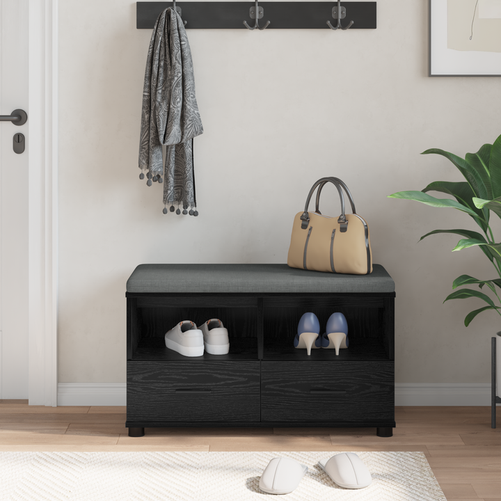 Hallbænk med pude Sort Eg 80 x 38 x 46 cm Kunstigt træ og stof