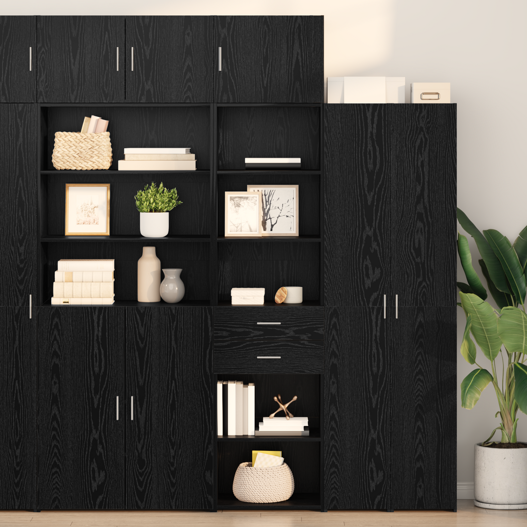 Highboard med skuffe Sort eg 50 x 42,5 x 225 cm Konstrueret træ