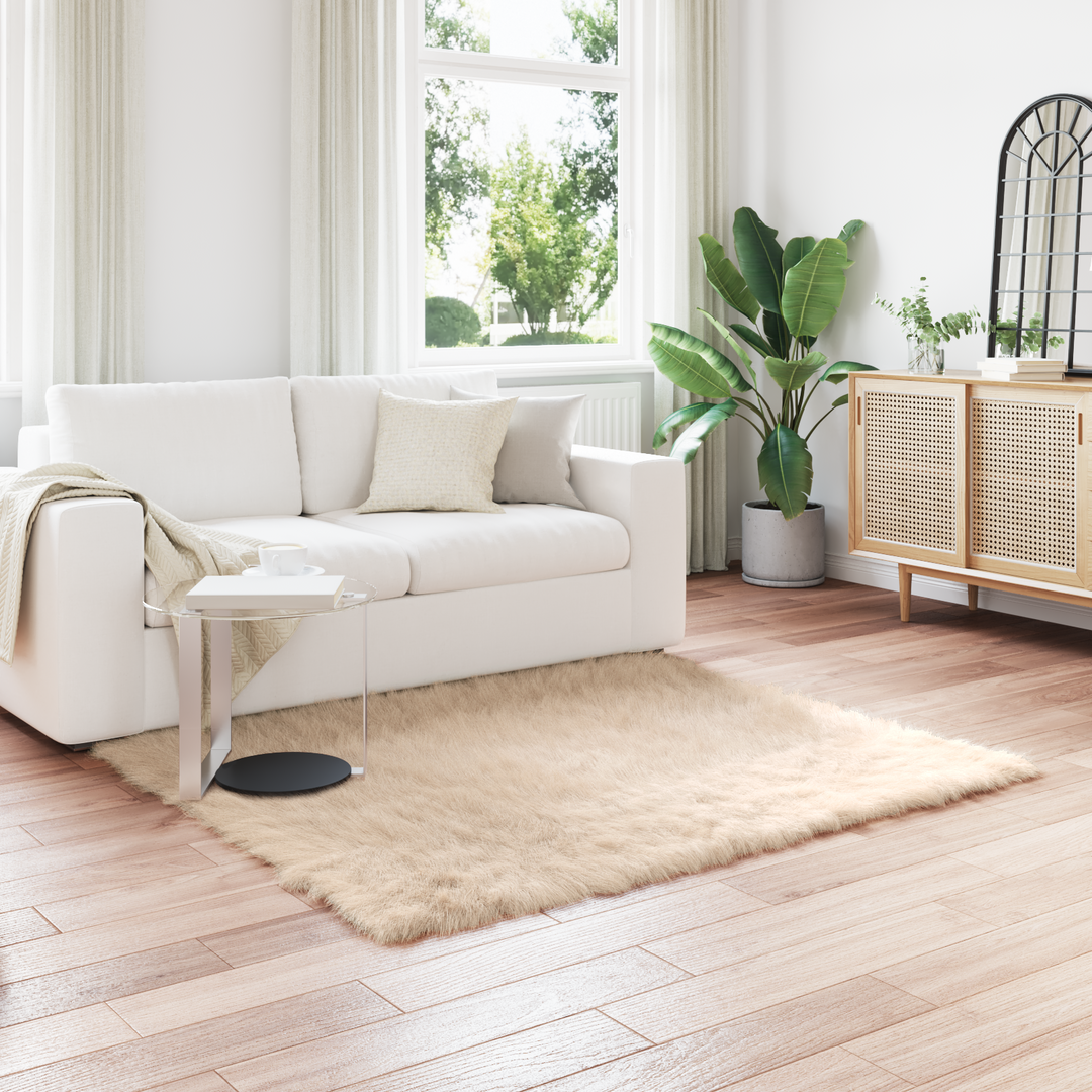 Fuskobbel lammeskindstæppe TAFALLA Beige 160 x 160 cm Polyester