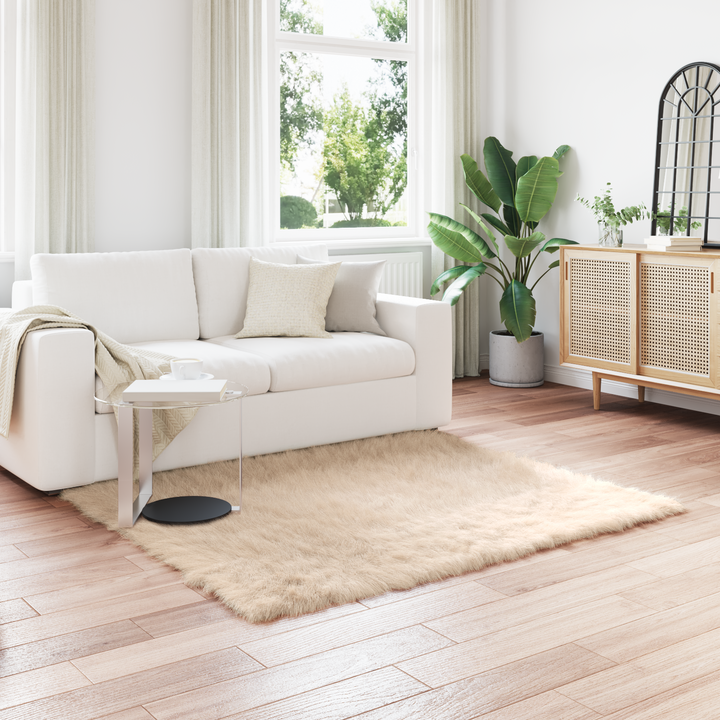 Fuskobbel lammeskindstæppe TAFALLA Beige 160 x 160 cm Polyester