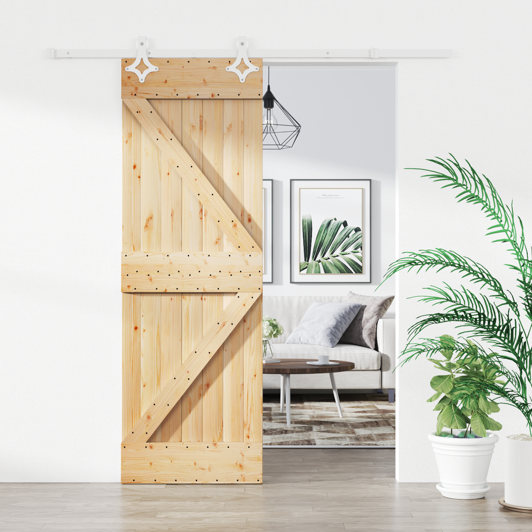 Skydedør Natur og hvid 70 x 210 cm Massivt Fyrretræ
