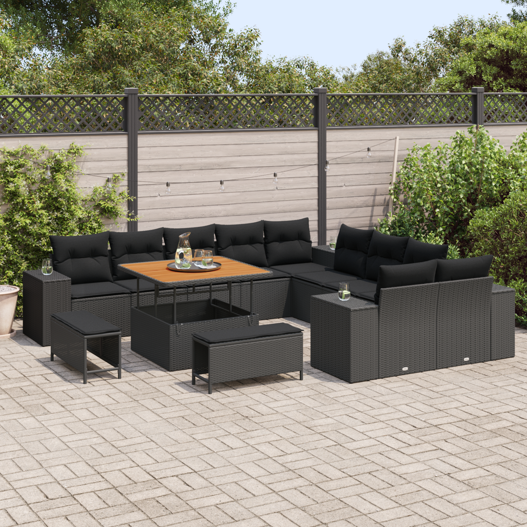 Havesofa Sæt med pude 13 pcs Sort polyrattan
