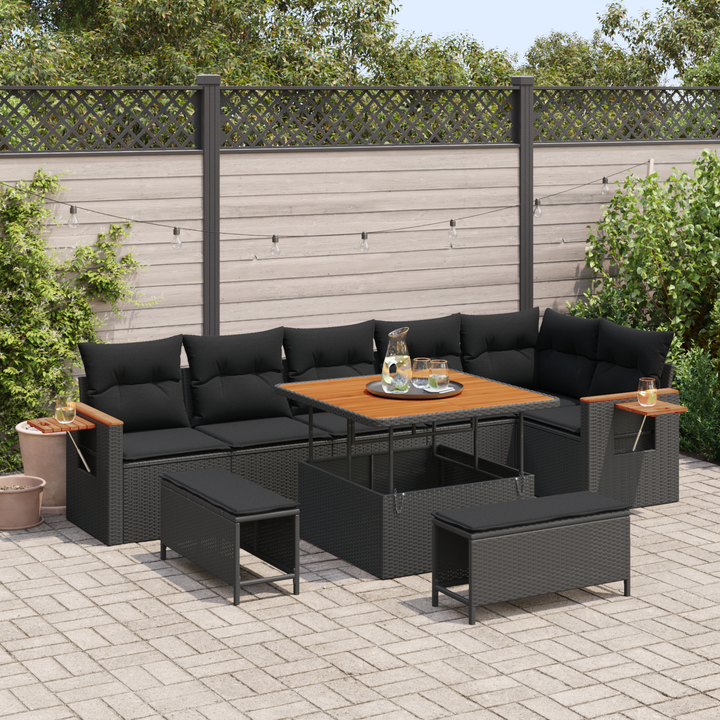 Havesofa Sæt med pude 11 pcs Sort polyrattan