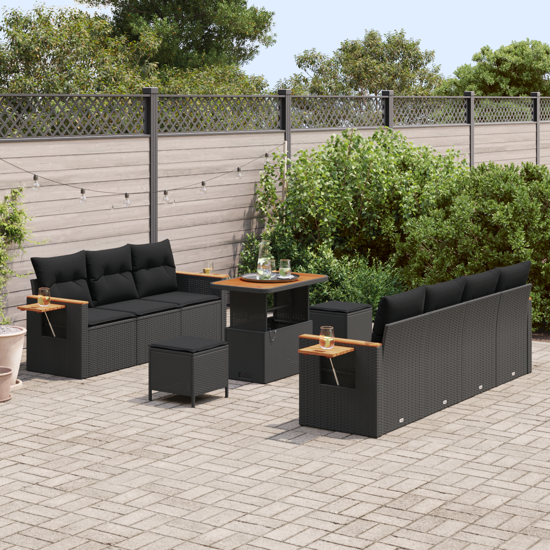 Havesofa Sæt med pude 13 pcs Sort polyrattan