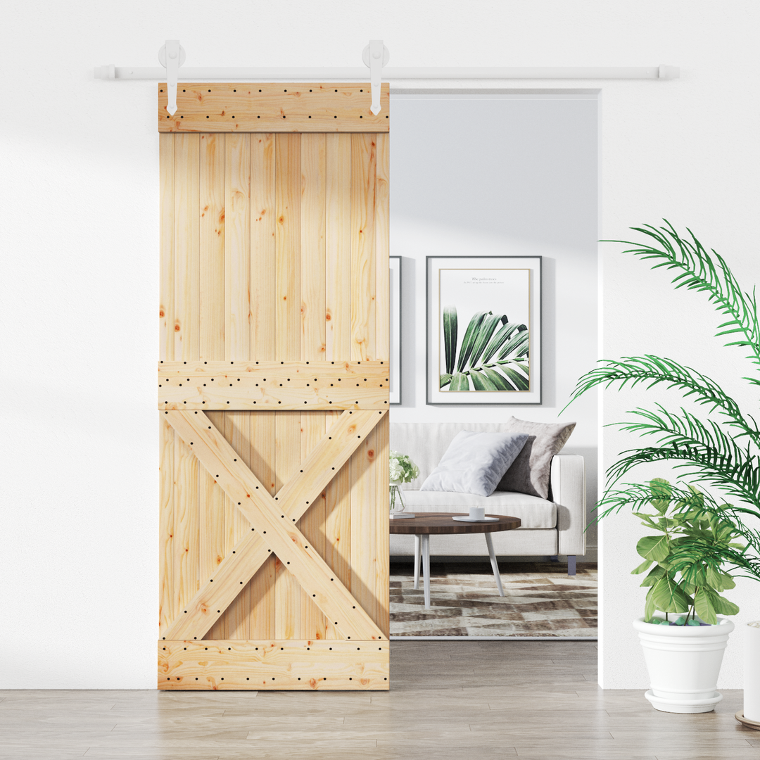 Skydedør Natur og hvid 80 x 210 cm Massivt Fyrretræ