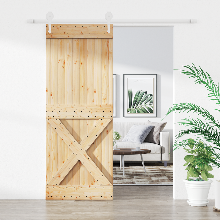 Skydedør Natur og hvid 80 x 210 cm Massivt Fyrretræ