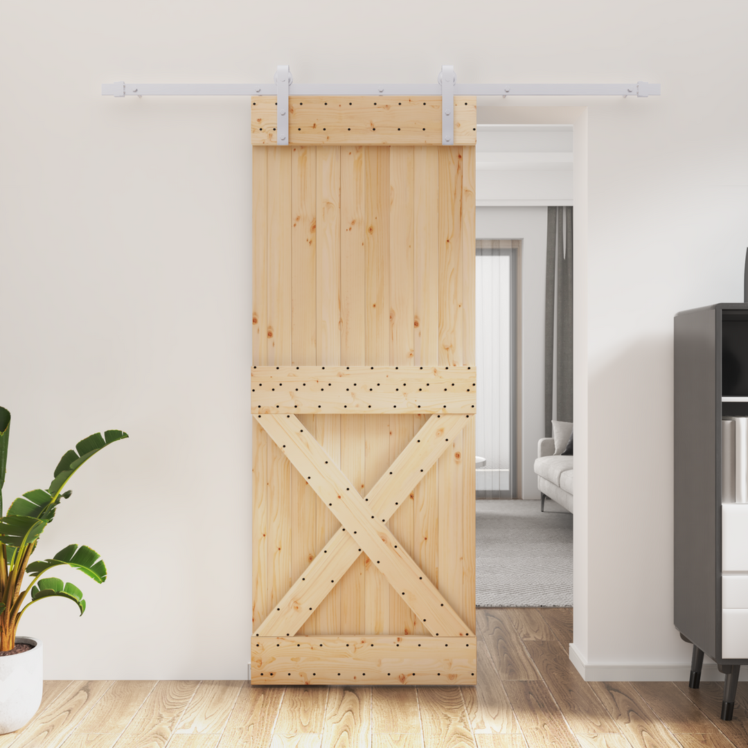 Skydedør Natur og hvid 80 x 210 cm Massivt Fyrretræ