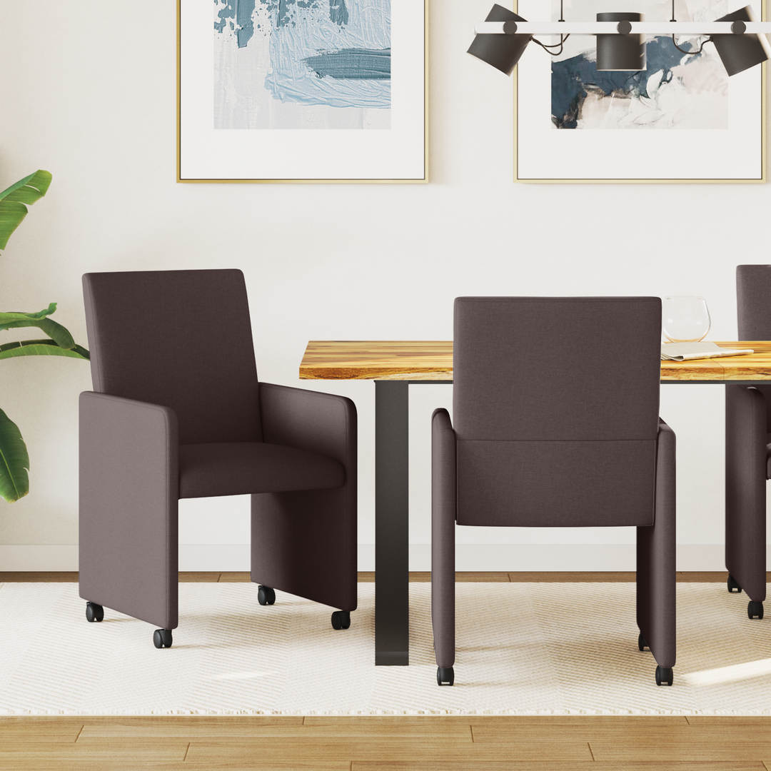 Spisebordsstole med hjul 2 pcs Mørk Brun 57 x 66 x 94 cm Stof