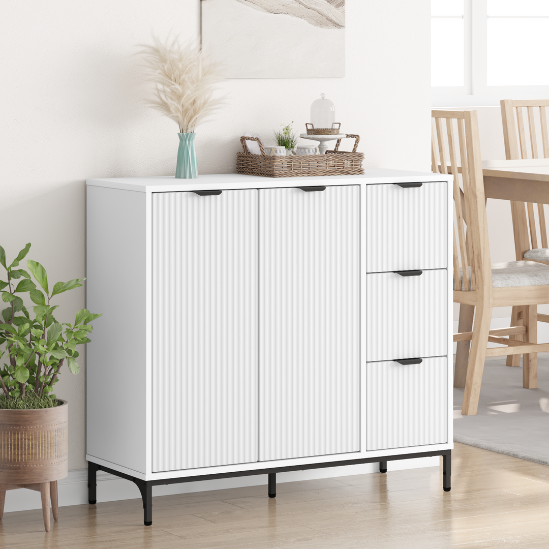 Sideboard med skuffe Hvid 89,5 x 33 x 82 cm Konstrueret træ