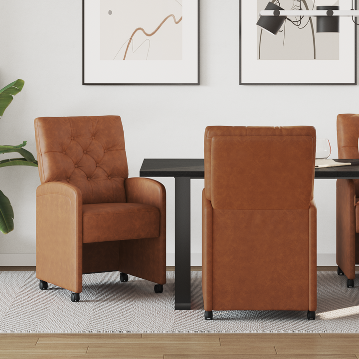 Spisebordsstole med hjul 2 pcs Brun 58 x 67 x 97 cm Kunstlæder