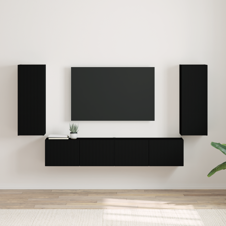 TV vægskab 2 pcs Sort 30 x 31 x 80 cm Konstrueret træ