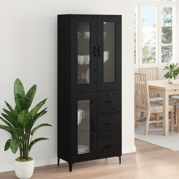 Highboard med skuffe Sort eg 69,5 x 34 x 180 cm Konstrueret træ