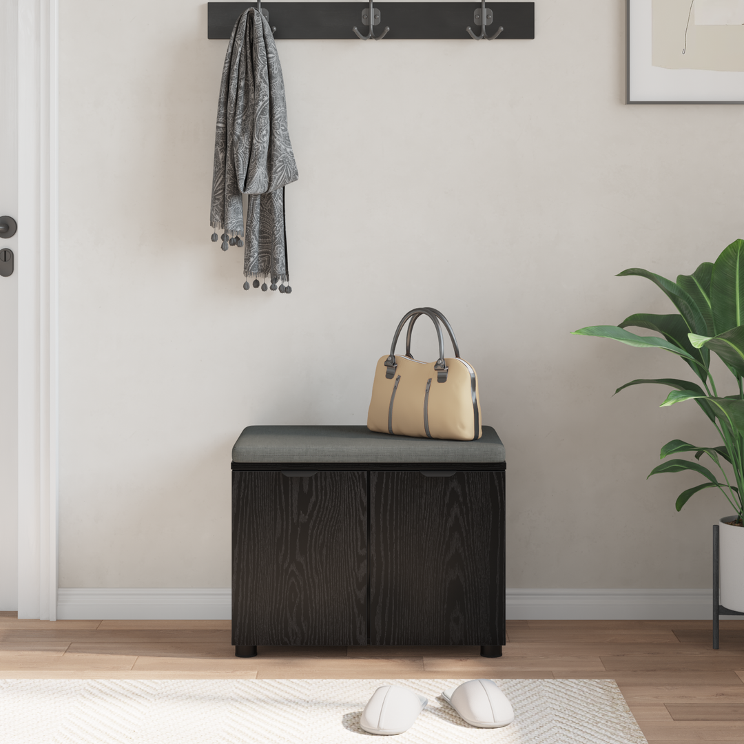 Hallbænk med pude Sort Eg 60 x 38 x 46 cm Kunstigt træ og stof