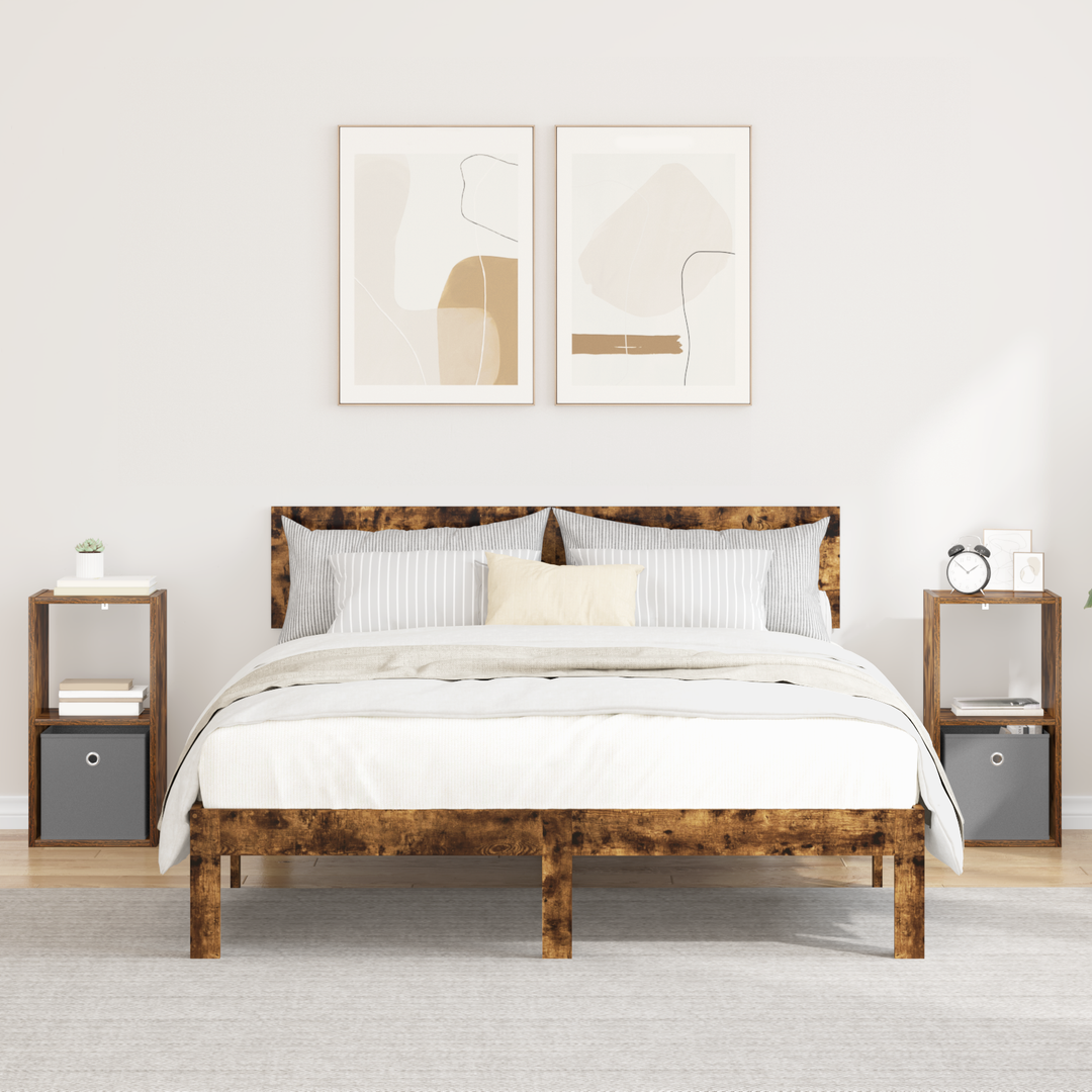 Sengebord 2 pcs Røget eg 30,5 x 27 x 59,5 cm Konstrueret træ