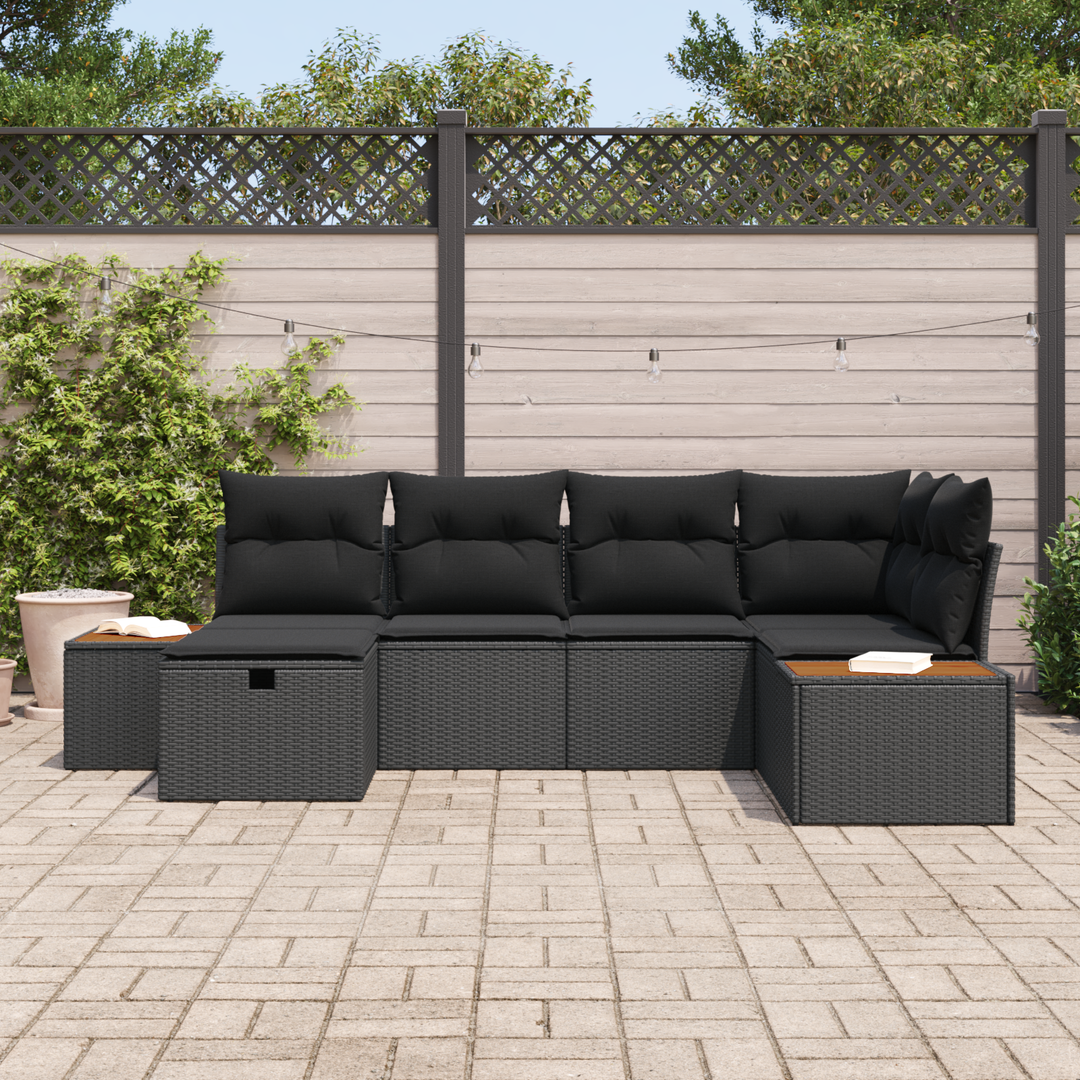 Havesofa Sæt med pude med opbevaring Sort polyrattan