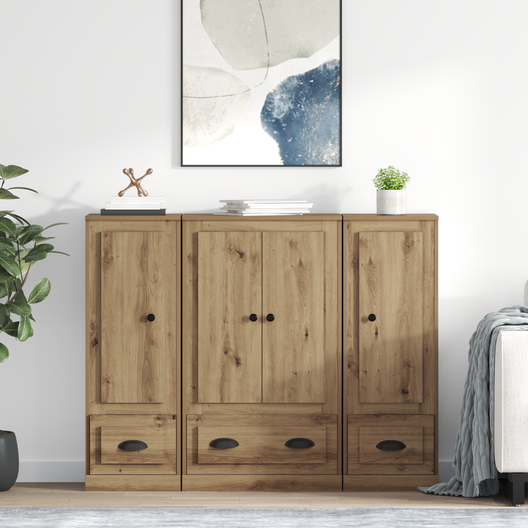 Highboard med skuffe 3 pcs Artisan Egetræ Konstrueret træ