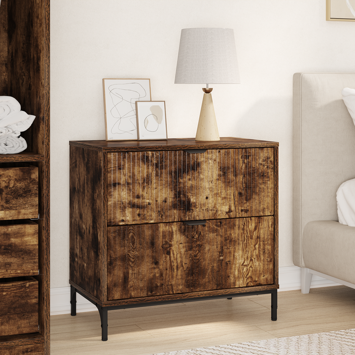 Sengebord med skuffe Røget eg 63.5 x 36 x 61 cm Konstrueret træ