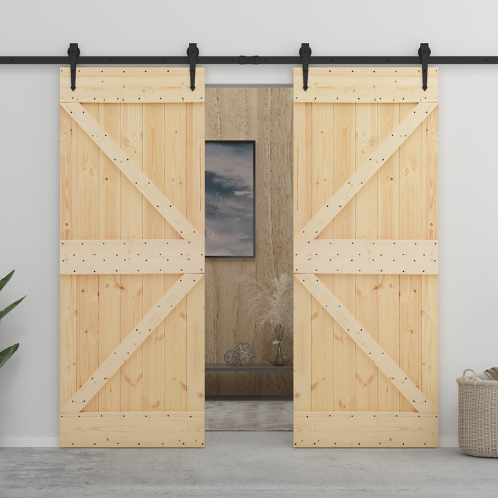 Skydedør 2 pcs Naturfarvet og sort Massivt fyrretræ