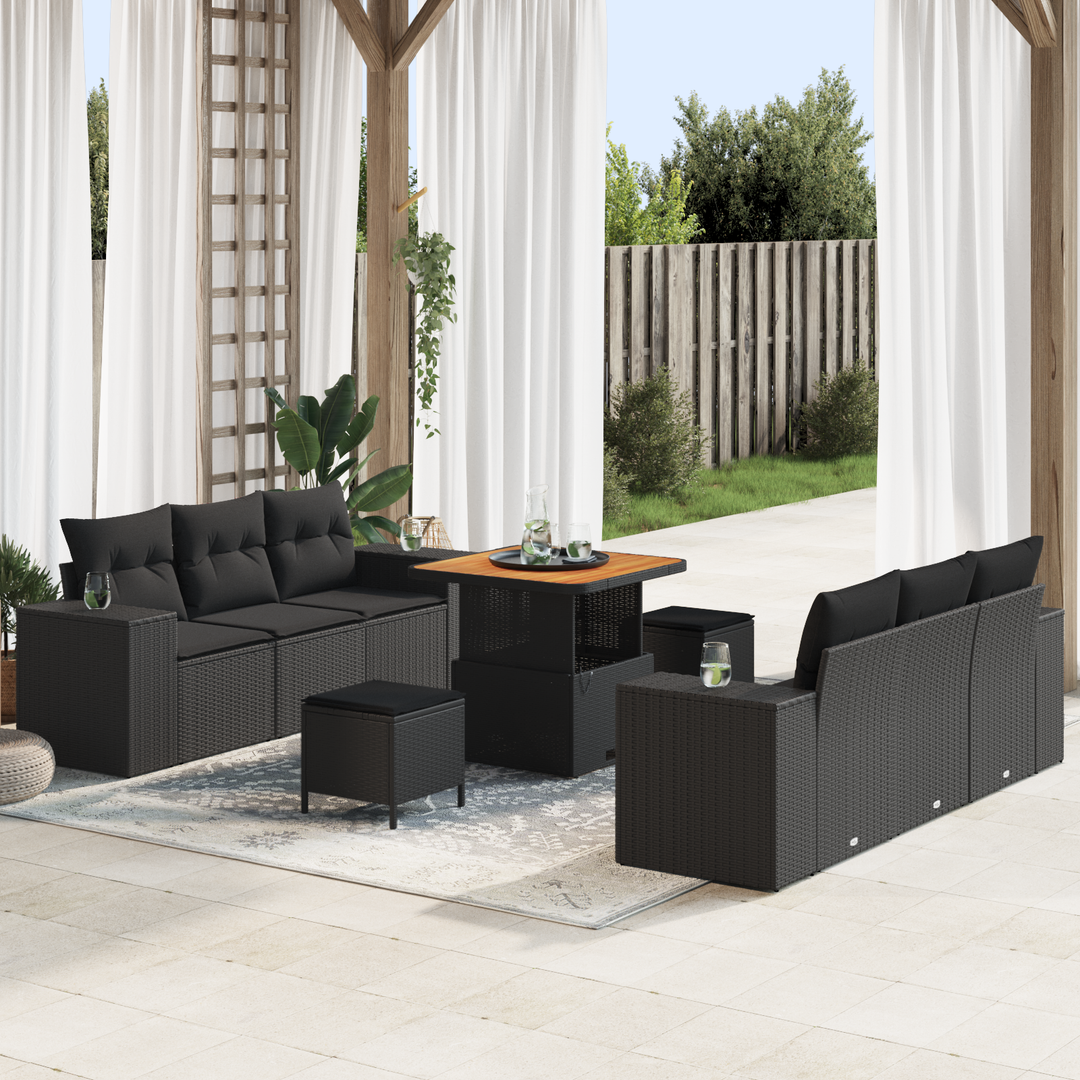 Havesofa Sæt med pude Sort 221 x 204 x 85 cm Poly Rattan
