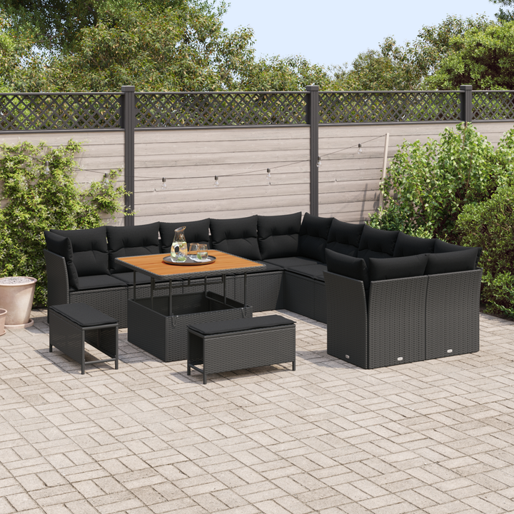 Havesofa Sæt med pude 13 pcs Sort polyrattan