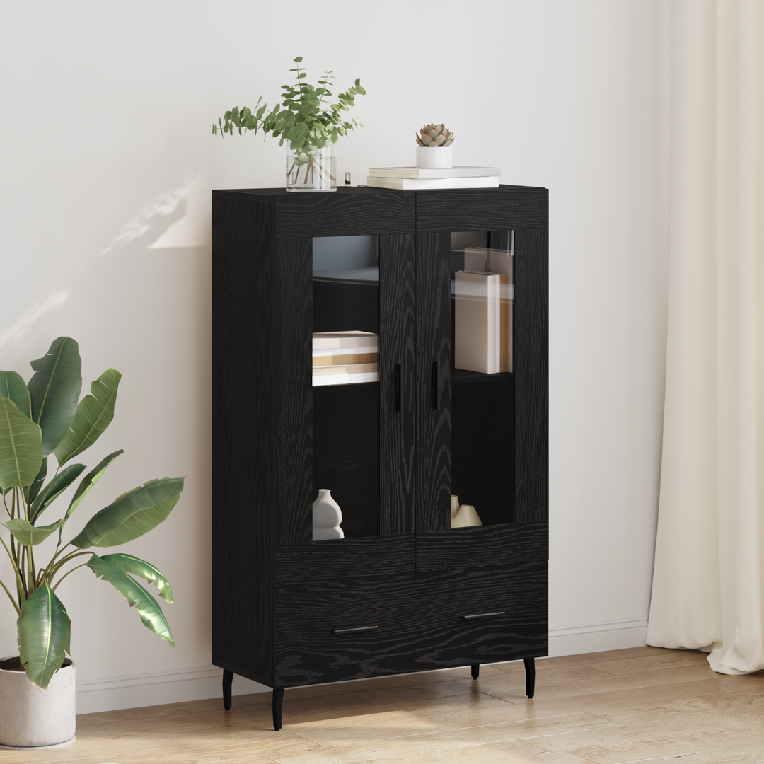 Highboard med skuffe Sort eg 69,5 x 31 x 115 cm Konstrueret træ