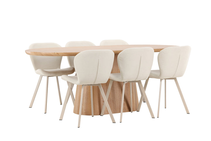 Venture Home Stjärnö Table - Nature with 6 Lilja Chair - Beige