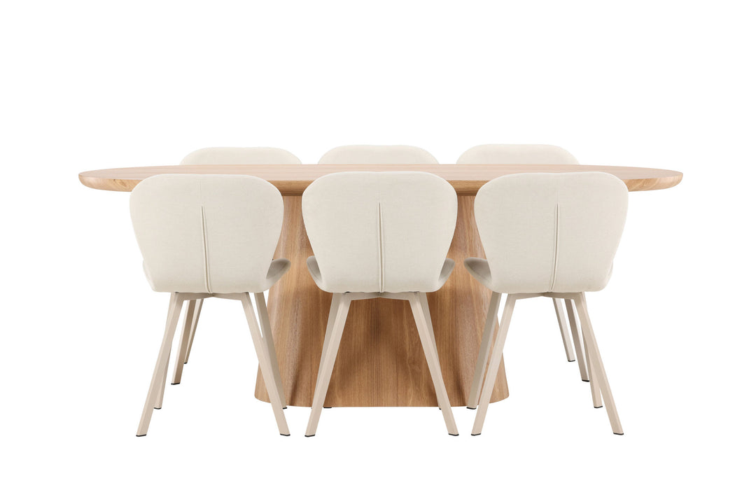Venture Home Stjärnö Table - Nature with 6 Lilja Chair - Beige