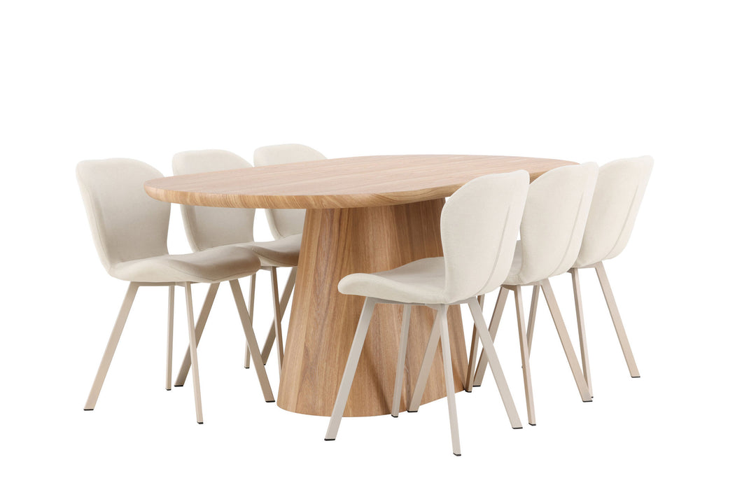 Venture Home Stjärnö Table - Nature with 6 Lilja Chair - Beige