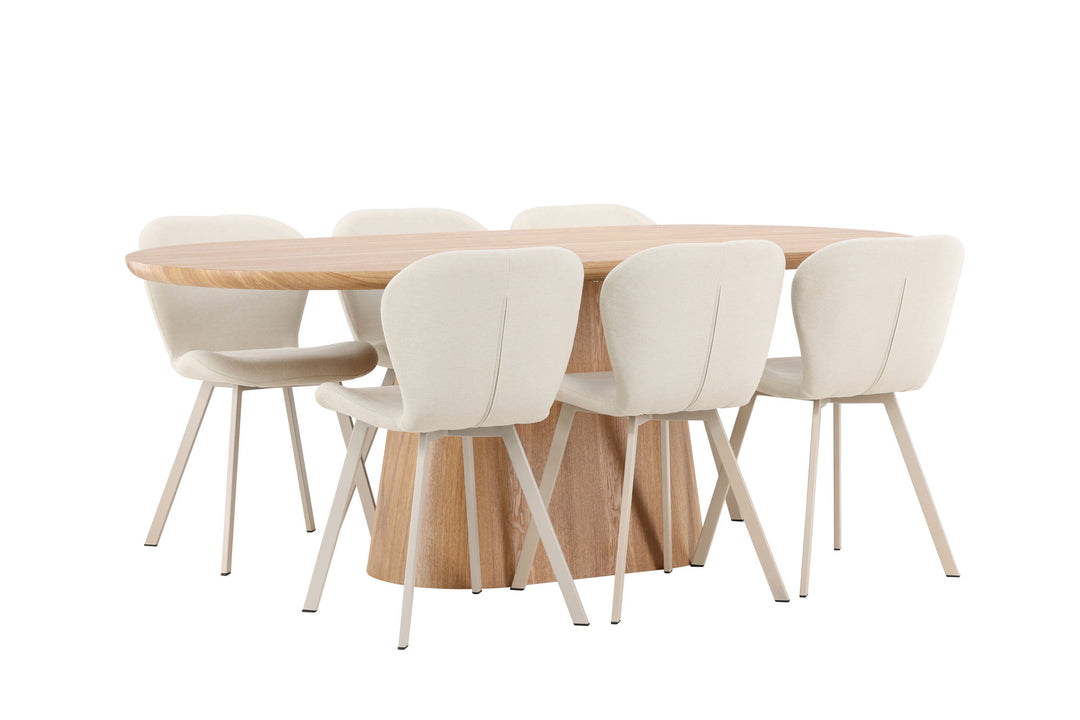 Venture Home Stjärnö Table - Nature with 6 Lilja Chair - Beige