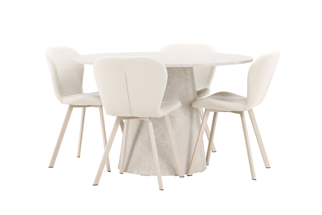 Venture Home Lanzo Table - Beige with 4 Lilja Chair - Beige