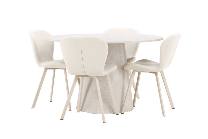 Venture Home Lanzo Table - Beige with 4 Lilja Chair - Beige