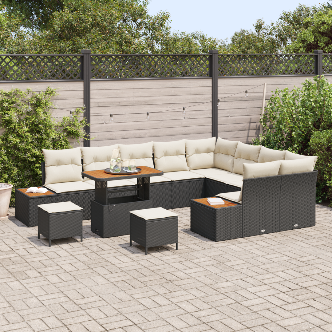 Havesofa Sæt med pude 12 pcs Sort og Cream