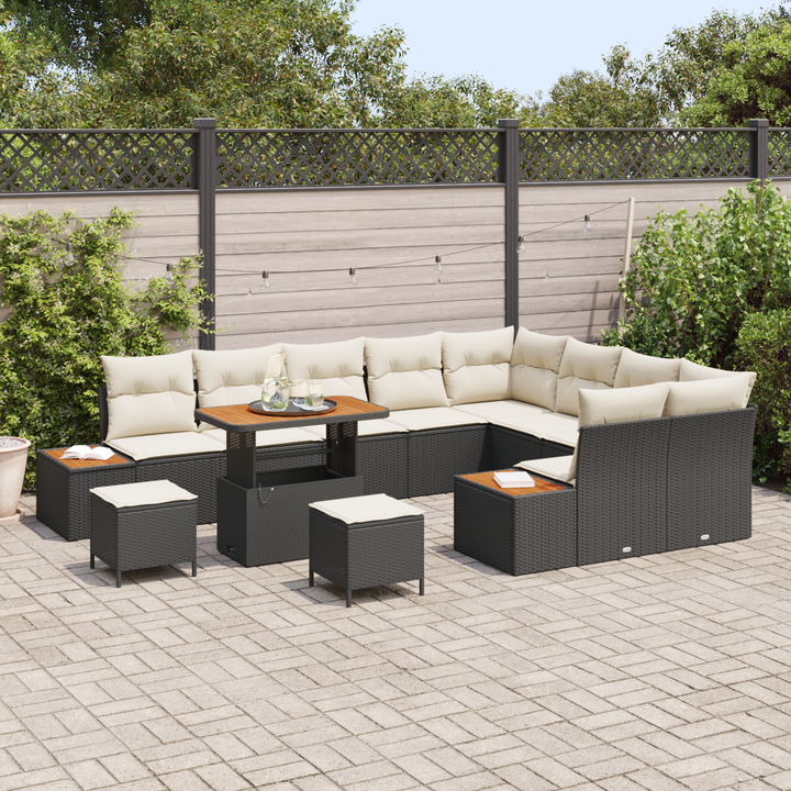 Havesofa Sæt med pude 12 pcs Sort og Cream