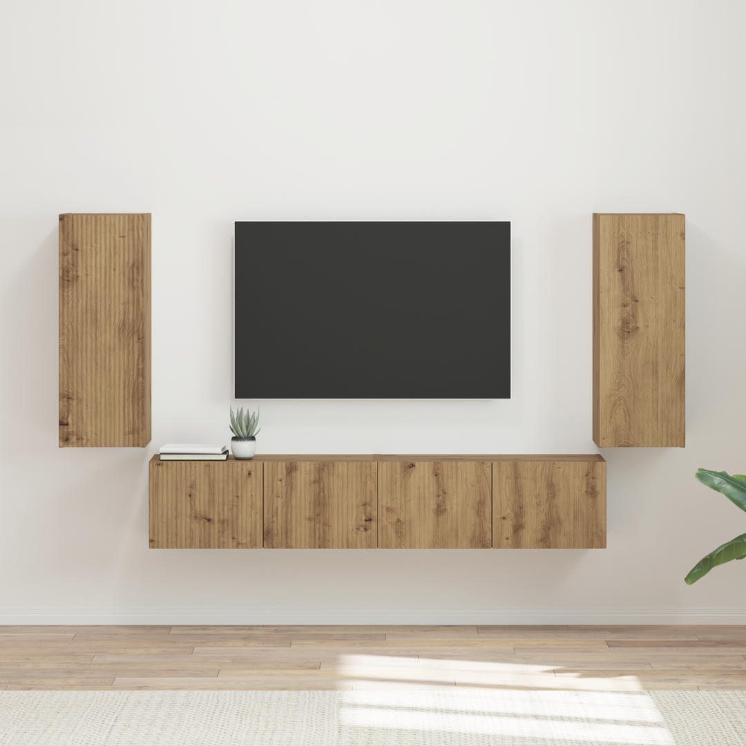 Tv vægskab sæt Vægmonteret 4 pcs Artisan Egetræ Konstrueret træ