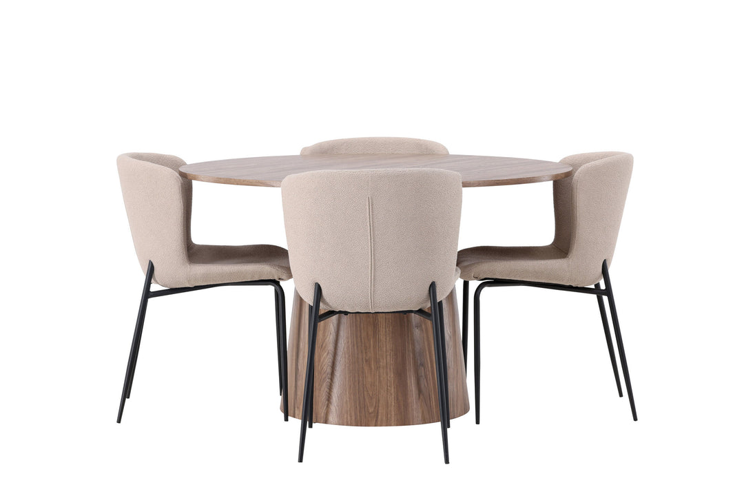 Venture Home Lanzo Dining Table φ120 - Natural / Natural MDF +Modesto Dining Chair - Beige / Beige Boucle _4