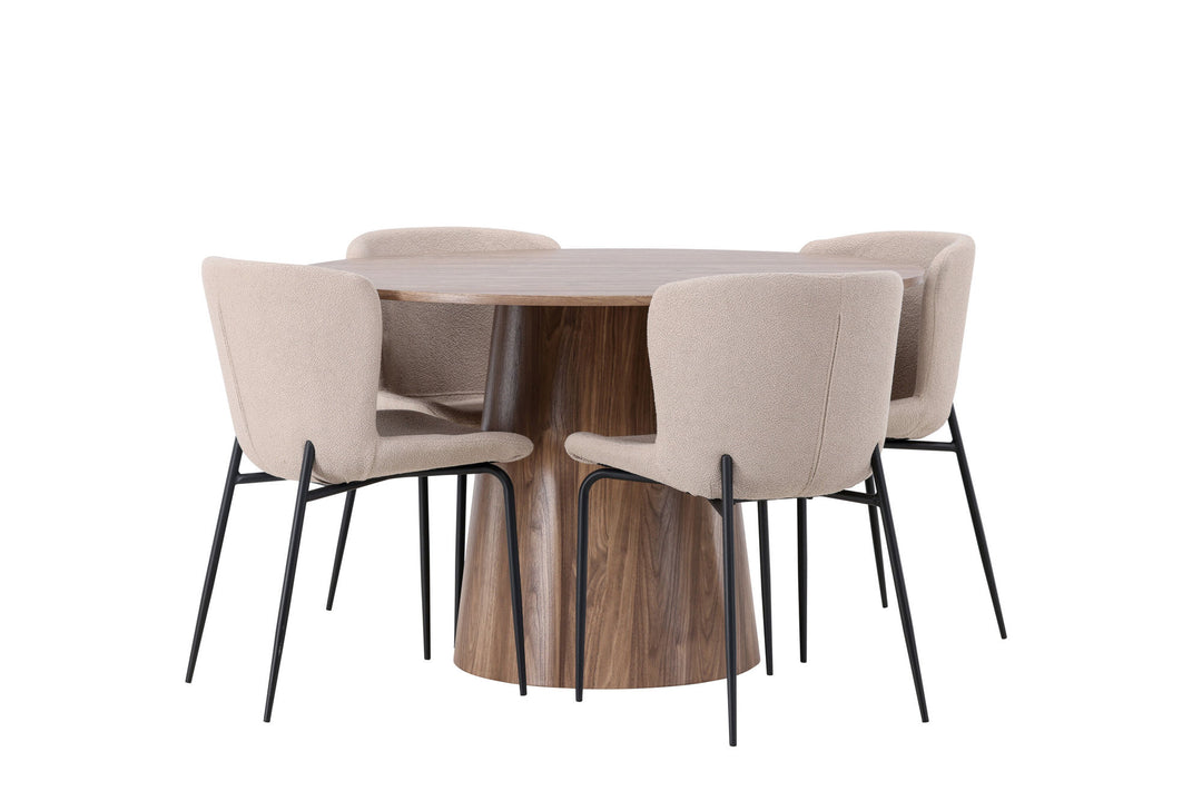 Venture Home Lanzo Dining Table φ120 - Natural / Natural MDF +Modesto Dining Chair - Beige / Beige Boucle _4