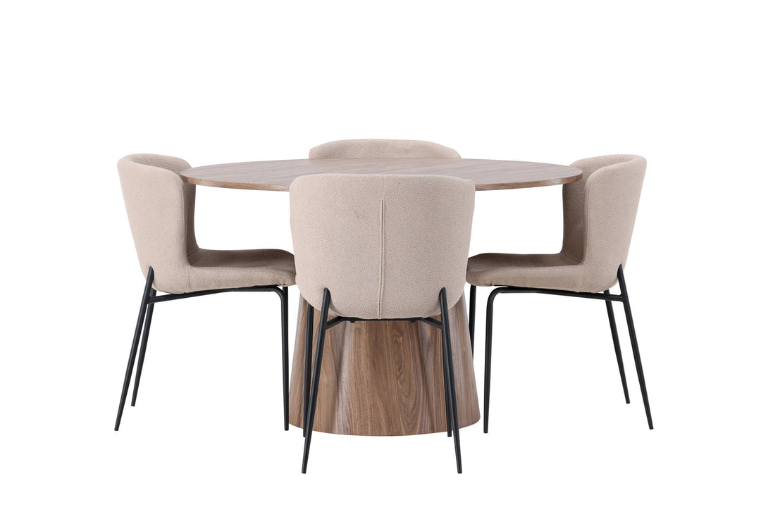 Venture Home Lanzo Dining Table φ120 - Natural / Natural MDF +Modesto Dining Chair - Beige / Beige Boucle _4