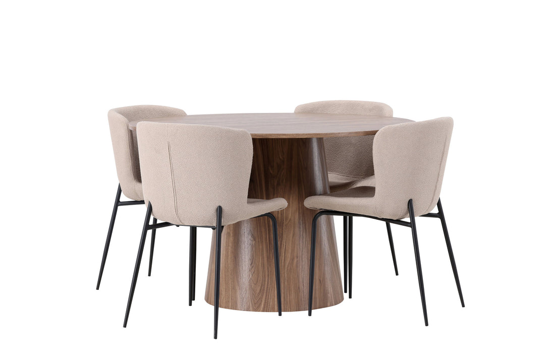 Venture Home Lanzo Dining Table φ120 - Natural / Natural MDF +Modesto Dining Chair - Beige / Beige Boucle _4