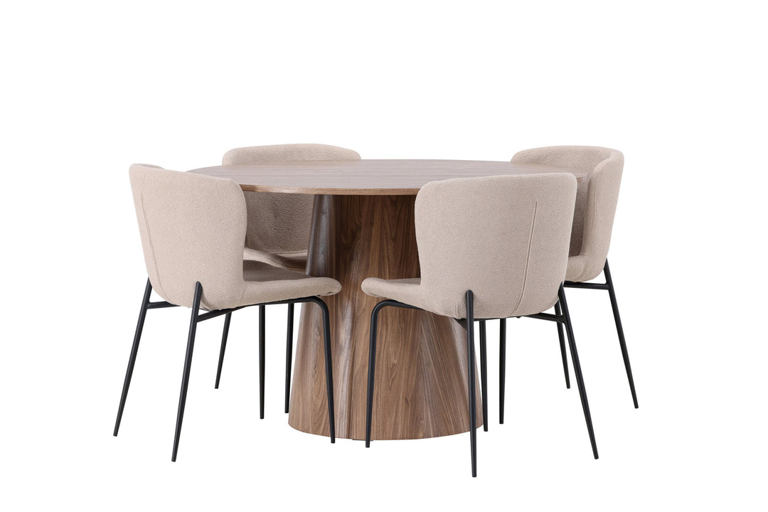 Venture Home Lanzo Dining Table φ120 - Natural / Natural MDF +Modesto Dining Chair - Beige / Beige Boucle _4