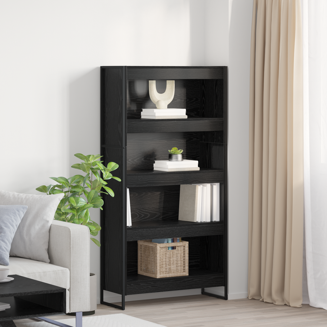Bogskab 80 x 30 x 155 cm Konstrueret træ Sort eg